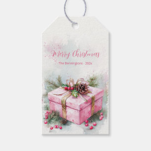 Elegant Rosa Vintage jul Presentetikett