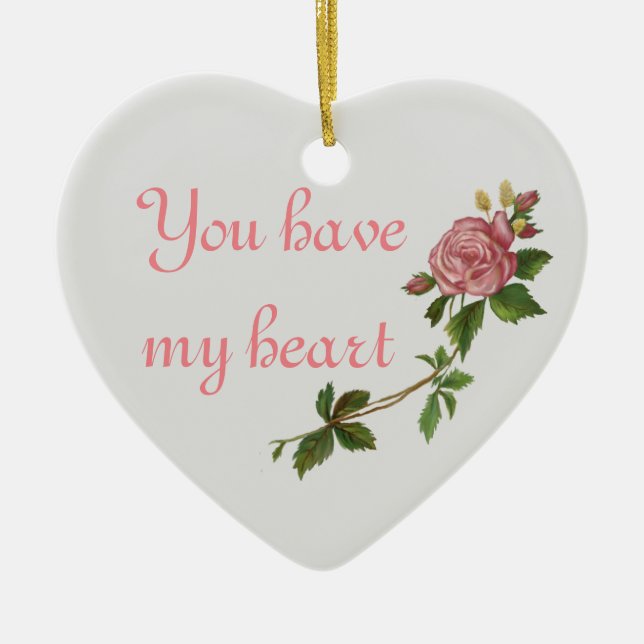 Elegant Rosa Vintage Ro, anpassade text Julgransprydnad Keramik (Framsidan)