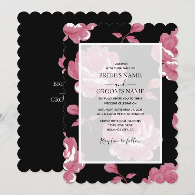Elegant Rosa Vintage Ro bröllopsinbjudningar Inbjudningar (Fram/baksida)