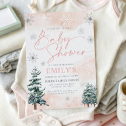Elegant Rosa Vinter Värld Bebis Shower Inbjudningar