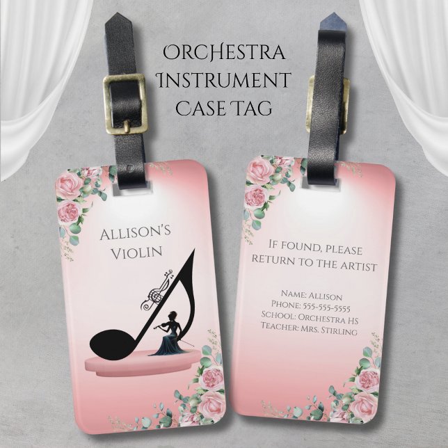 Elegant Rosa Viola Fiolfodral Märkning Bagagebricka (A thoughtful and unique gift for any dedicated orchestra music student!)