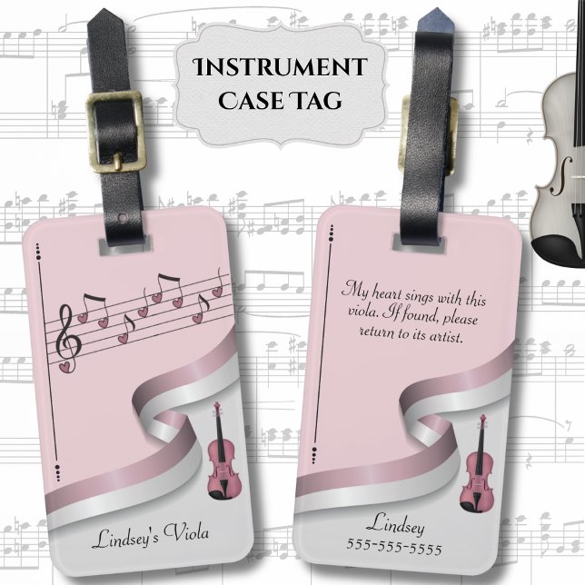 Elegant rosa Viola instrumentfodral tagg Bagagebricka (Personalized Instrument Tag to ensure your viola always finds its way home. )