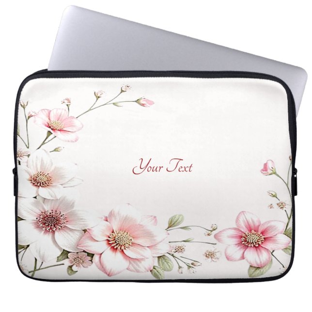 Elegant rosa vit blommig laptopfodral laptop fodral (Framsidan)