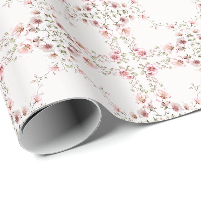 Elegant rosa vit blommig presentpapper (Rullad Hörn)