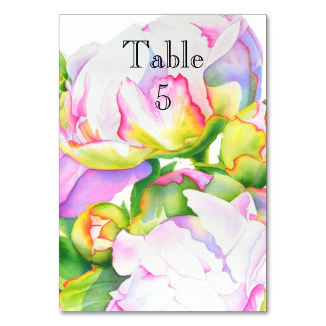 Elegant rosa, vit blommigt, vattenfärg bordsnummer (Framsidan)