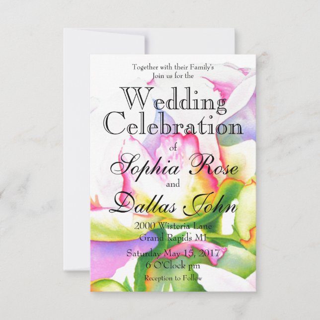 Elegant rosa, vit blommigt, vattenfärg inbjudningar (Framsida)