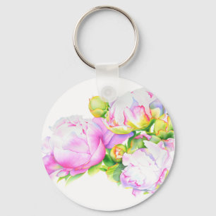 Elegant rosa, vit blommigt, vattenfärg nyckelring