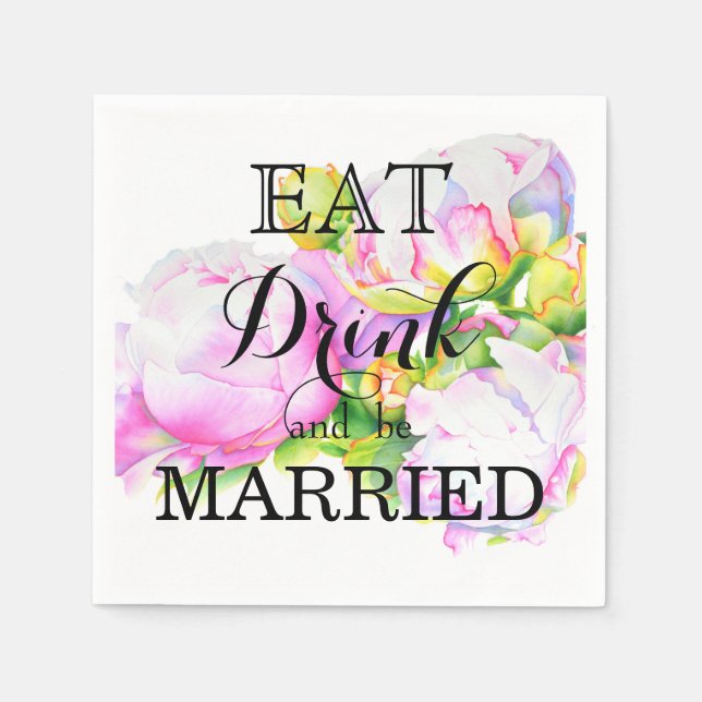 Elegant rosa, vit blommigt, vattenfärg pappersservett (Framsidan)
