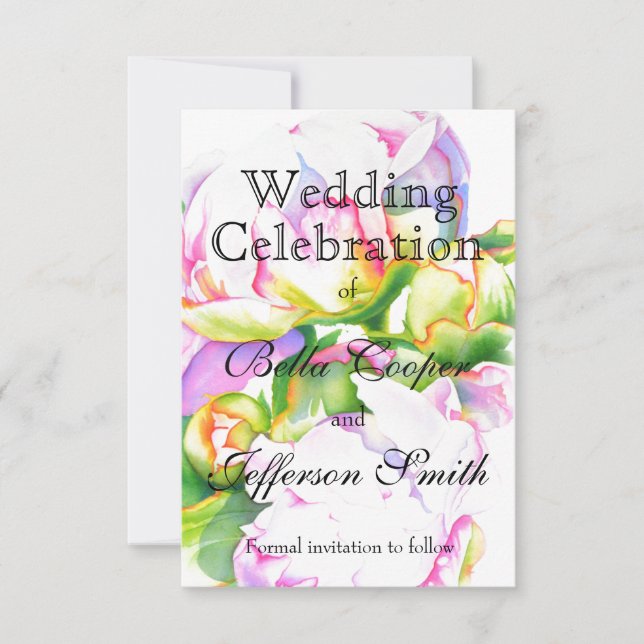 Elegant rosa, vit blommigt, vattenfärg spara datumet (Framsida)