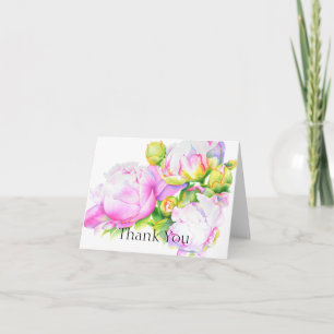Elegant rosa, vit blommigt, vattenfärg tack kort