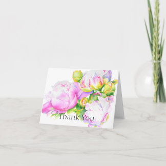 Elegant rosa, vit blommigt, vattenfärg tack kort