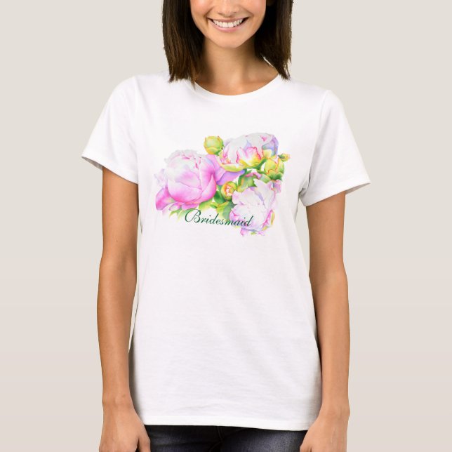 Elegant rosa, vit blommigt, vattenfärg tee shirt (Framsida)