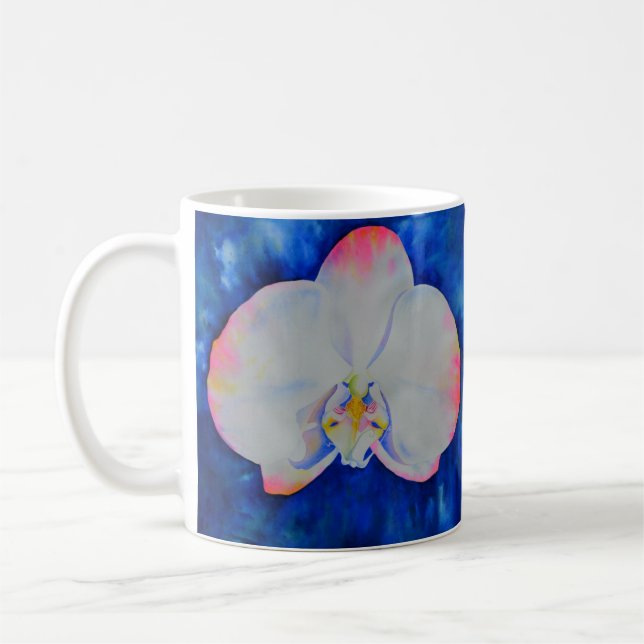 Elegant rosa, vit blommigt vattenfärgsorchid kaffemugg (Vänster)