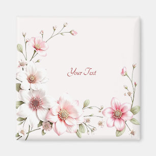 Elegant rosa vit blomster magnet