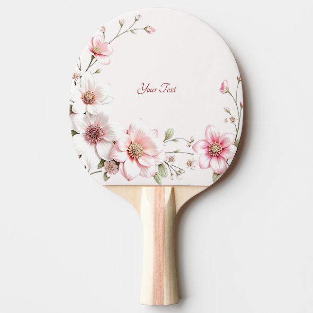Elegant rosa vit blomsterpingisracket pingisracket (Framsidan)
