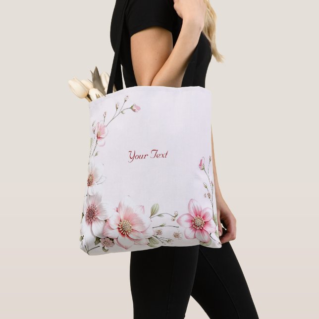 Elegant rosa vit blomsterränsel tygkasse (Närbild)