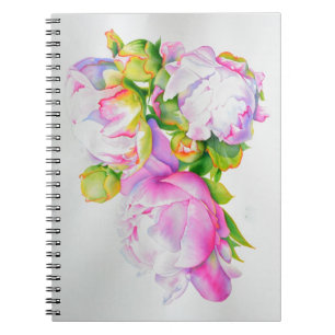 Elegant rosa vit blomstervattenfärg-målning anteckningsbok med spiral