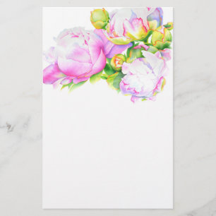 Elegant rosa vit blomstervattenfärg-målning brevpapper