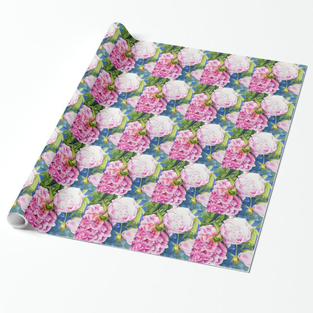 Elegant rosa vit klassisk blomster vattenfärg presentpapper (Utrullad)