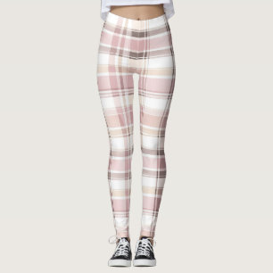 Elegant rosa vit kräm rutiga ränder   leggings