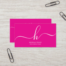 Elegant Rosa Vit Monogram Initial Förnamn Skrift Visitkort
