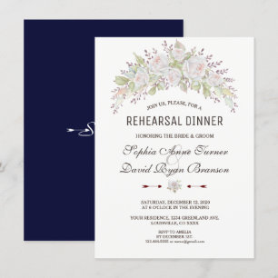 Elegant Rosa Vit ros Rehearsal Dinner Inbjudningar