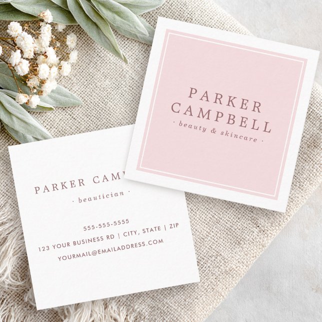 Elegant rosa vit skönhets hudvård minimalistisk fyrkantigt visitkort (Elegant pink white beauty skincare minimalist square business card)