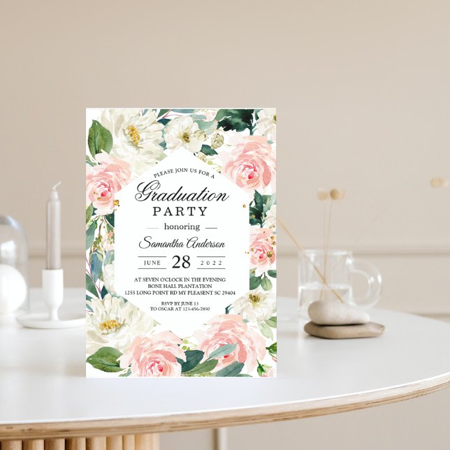 Elegant Rosa & vit vattenfärg Blommigt Ram Inbjudningar (Skapare uppladdad)