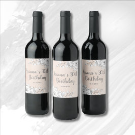Elegant Rosa Vita Blommig Födelsedag Vinflaska Etikett