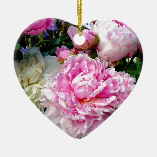 Elegant, rosa, vita blommigtar julgransprydnad keramik (Framsidan)