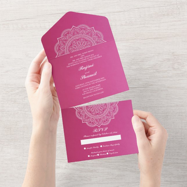 Elegant Rosa Vita Indiska Bröllop (ingen Env behöv (Avrivbar del)