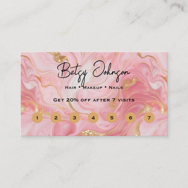 Elegant Rosa Vita platta förmånskort Guld Lojalitetskort (Framsida)