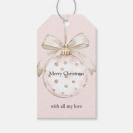 Elegant rosa vita prickar bow ornament jul presentetikett