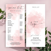 Elegant Rosa Watercolor Beauty Services Pris List