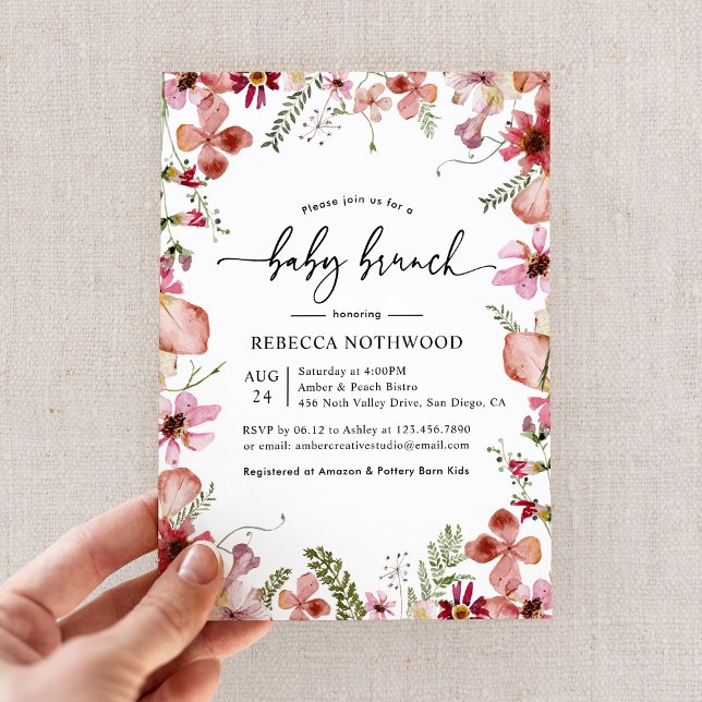 Elegant Rosa Watercolor Blommigt Baby Brunch Inbjudningar (Skapare uppladdad)