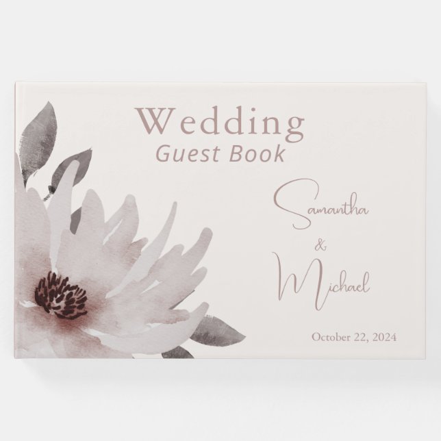 Elegant  Rosa Watercolor Blommigt Bröllop Gästböcker (Framsida)