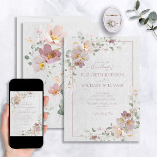 Elegant Rosa Watercolor Blommigt Bröllop Inbjudningar