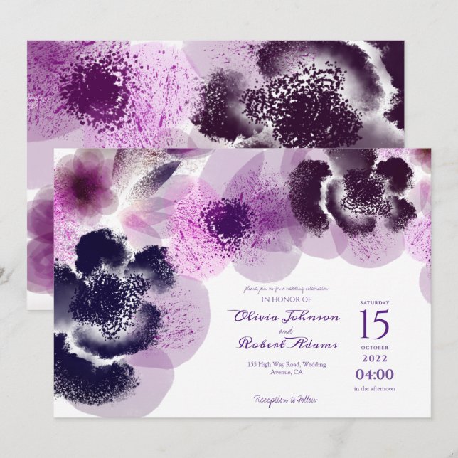 Elegant Rosa Watercolor Blommigt Bröllop Inbjudningar (Fram/baksida)