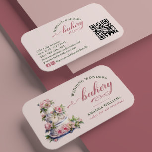 Elegant Rosa Watercolor Blommigt Cake Bakery Visitkort