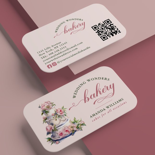 Elegant  Rosa Watercolor Blommigt Cake Bakery Visitkort (Skapare uppladdad)