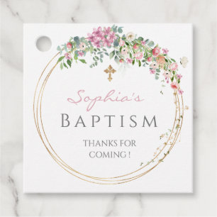 Elegant Rosa Watercolor Blommigt Girl Baptism Favo Gåvor Etiketter