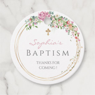 Elegant Rosa Watercolor Blommigt Girl Baptism Gåvor Etiketter