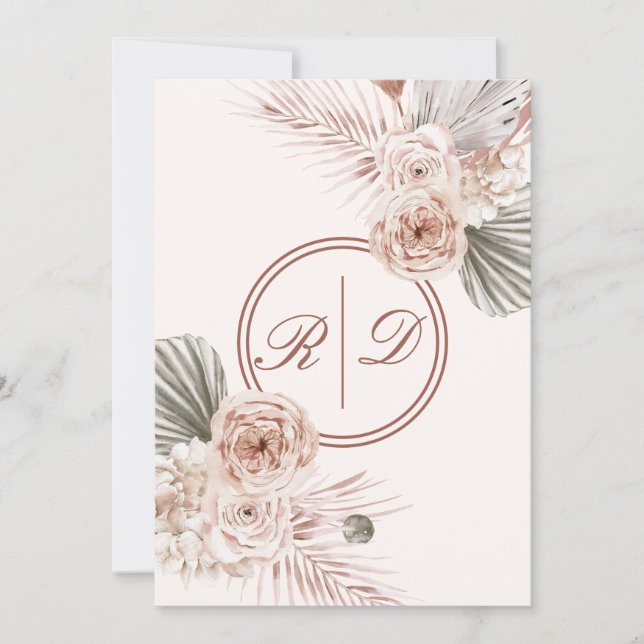 Elegant Rosa Watercolor Blommigt Monogram Bröllop Inbjudningar (Framsida)