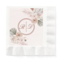 Elegant Rosa Watercolor Blommigt Monogram Bröllop