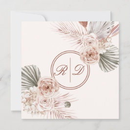 Elegant Rosa Watercolor Blommigt Monogram Bröllop Tack Kort