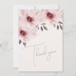 Elegant  Rosa Watercolor Blommigt Photo Bröllop Tack Kort