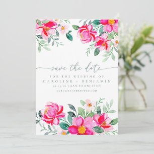 Elegant Rosa Watercolor Blommigt Script Bröllop Spara Datumet