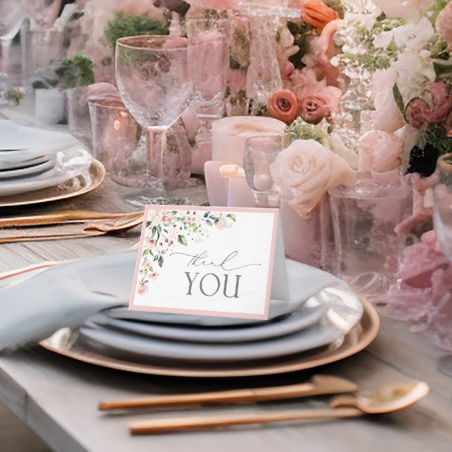 Elegant Rosa Watercolor Blommigt Script Tack Kort (Skapare uppladdad)