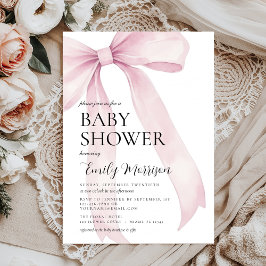 Elegant  Rosa Watercolor Bow Baby Shower Inbjudningar