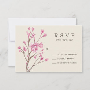 Elegant Rosa Watercolor Cherry Blommar Bröllop OSA Kort